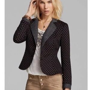 Free People Quilted Polka Dot Blazer Black Tan Tweed Jacket Small